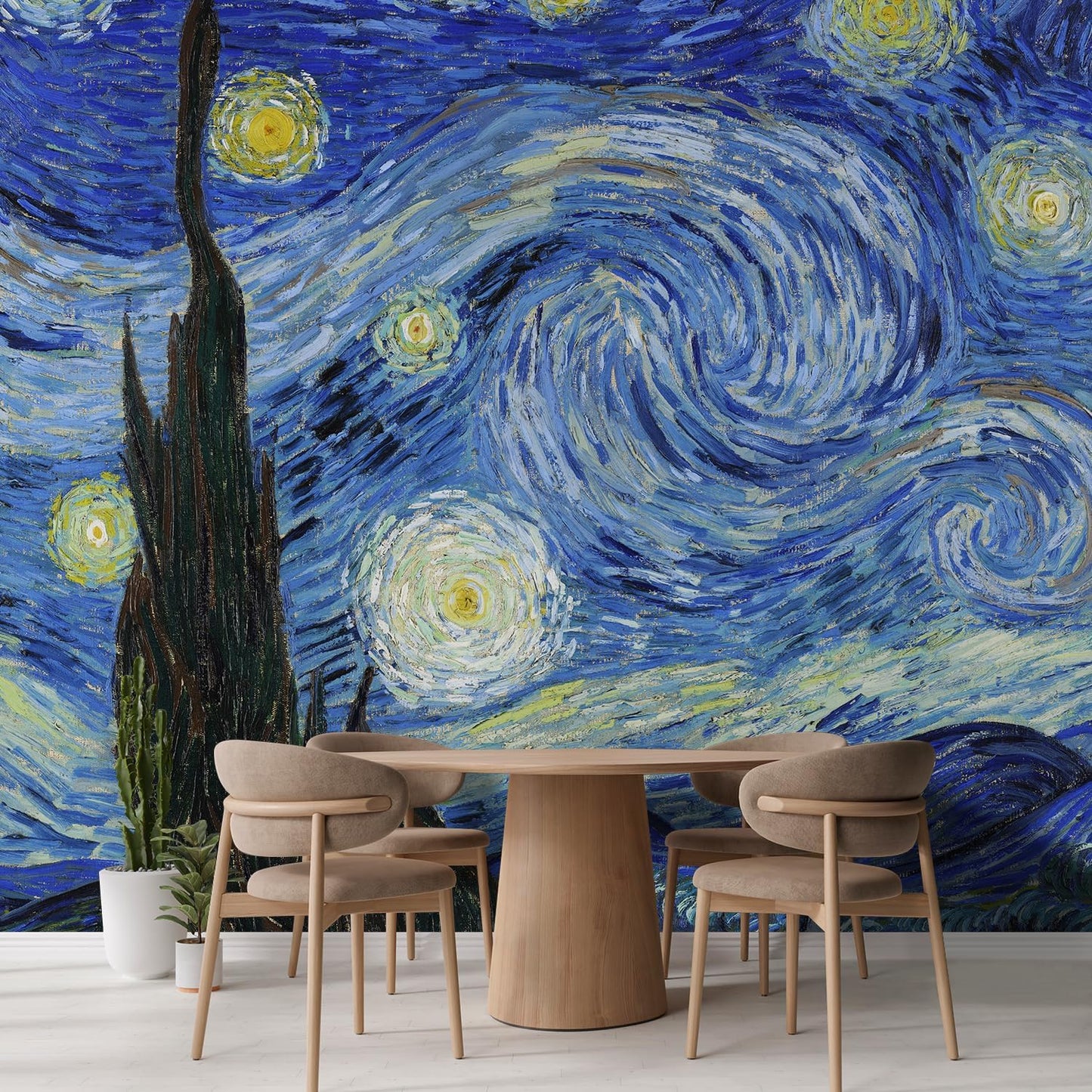 wall26 Starry Night by Vincent Van Gogh Dutch Impressionism 20th Century Artist Peel and Stick Large Wall Mural, Removable Wallpaper, Home Decor - 108x168 inches