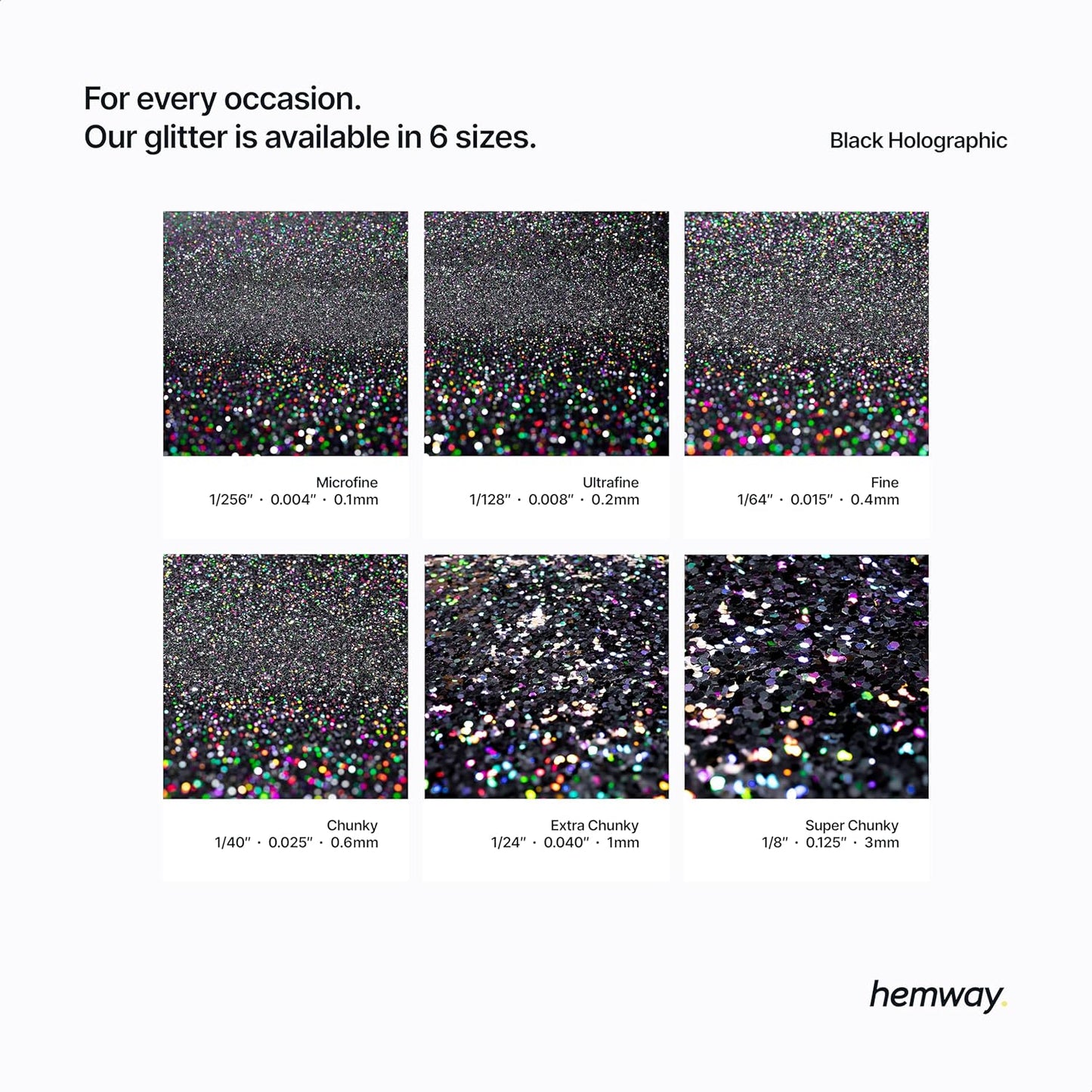 Hemway Polyurethane & Epoxy Resin Glitter 100g / 3.5oz Metallic Crystal Flake Additive for Flooring Jewelry Tumblers Glass Pigment - Microfine (1/256" 0.004" 0.1mm) - Black Holographic