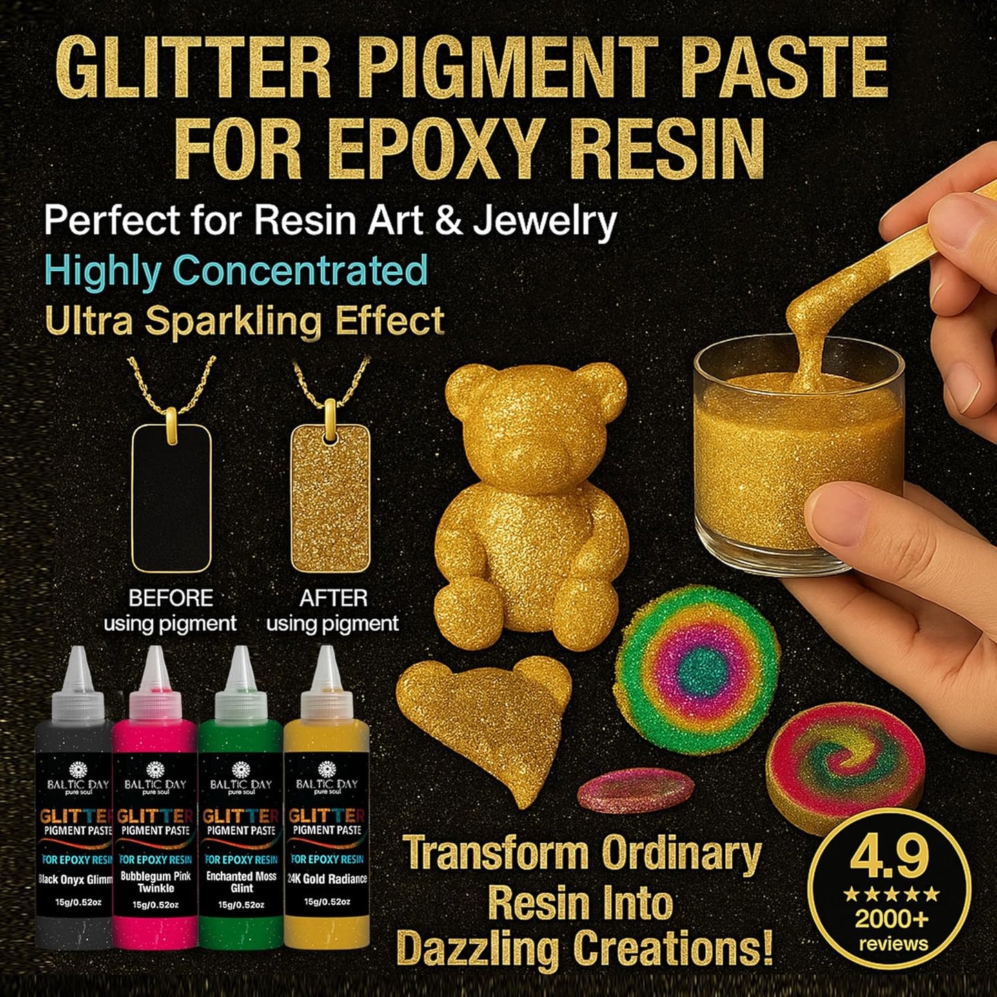 50 Color Glitter Pigment Paste for Epoxy Resin, Mica Metallic Resin Pigment Set, Epoxy Dye Paste & High Concentration Mica Powder for Epoxy Art, Jewelry, Tumblers, Coasters & Crafts