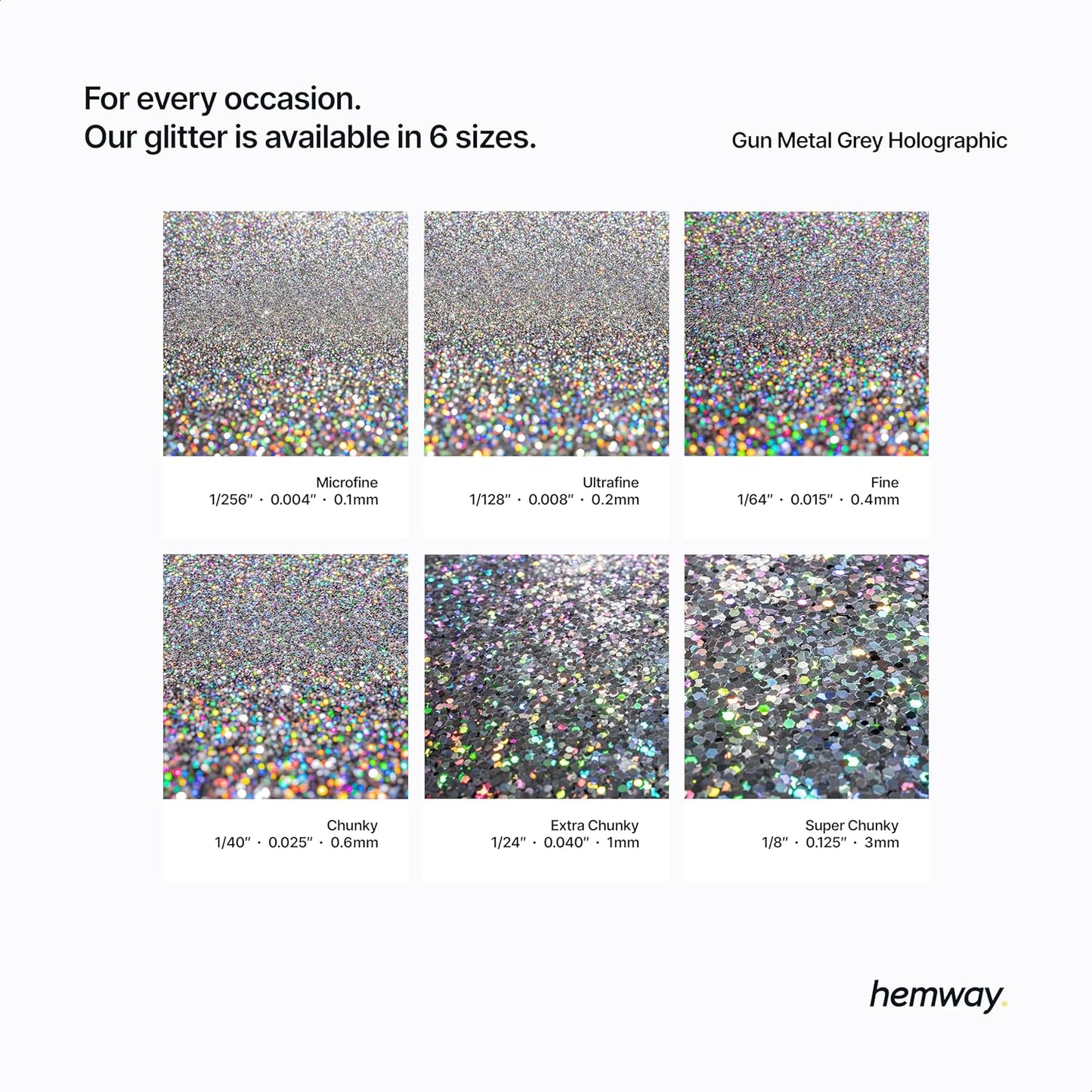 Hemway Glitter for Resin 100g Gun Metal Grey Holographic Metallic Crystals for Epoxy Craft Super Chunky Flakes Tumblers Wax Melt