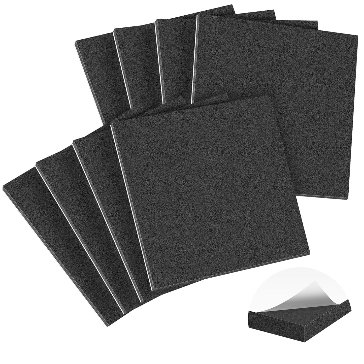 MYFAMIREA 8 PCS Adhesive Foam Padding Sheets Closed Cell Self Adhesive Sticky Foam Pads, 1/8" Thick 6'' x 6'' Neoprene Rubber Sheets Non-Slip Insulation Pads Vibration for Furniture Crafts Cars, Black