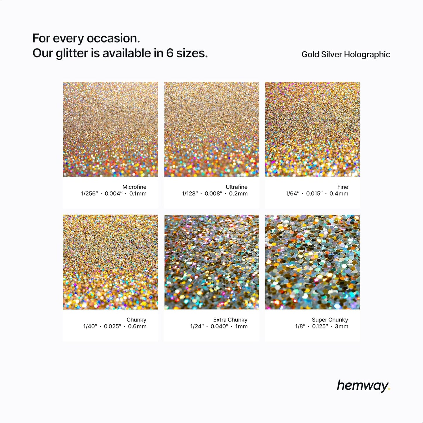 Hemway Polyurethane & Epoxy Resin Glitter 100g / 3.5oz Metallic Crystal Flake Additive for Flooring Jewelry Tumblers Glass Pigment - Extra Chunky (1/24" 0.040" 1mm) - Gold Silver Holographic