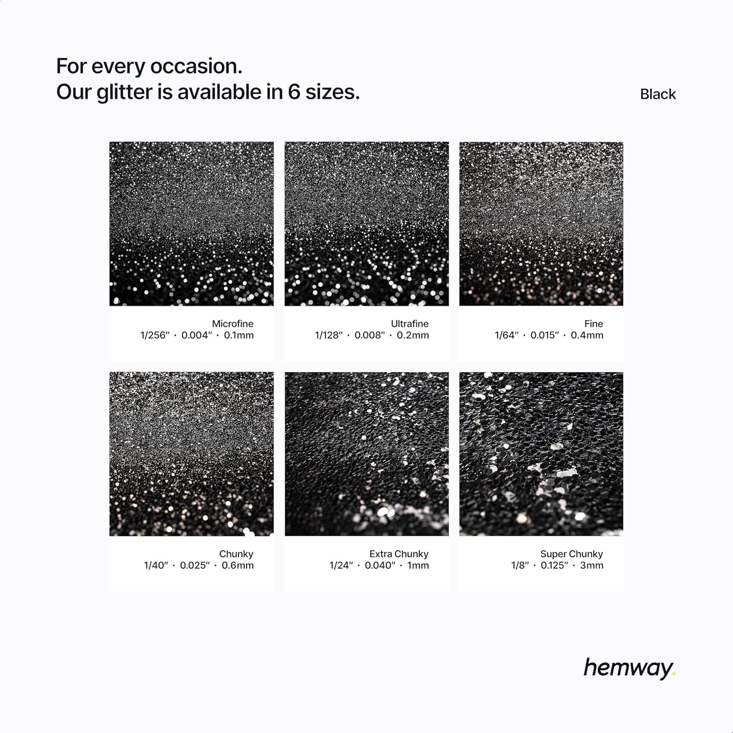 Hemway Polyurethane & Epoxy Resin Glitter 100g / 3.5oz Metallic Crystal Flake Additive for Flooring Jewelry Tumblers Glass Pigment - Extra Chunky (1/24" 0.040" 1mm) - Black