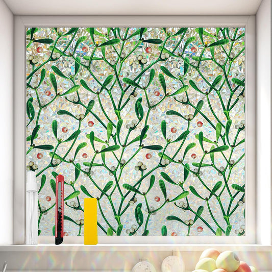 Window Privacy Film Stain Glass Window Film Rainbow Window Film Window clings Non-Adhesive Reusable Decorative for Room (Mistletoe Rainbow, 35.4 x 78.7 in)