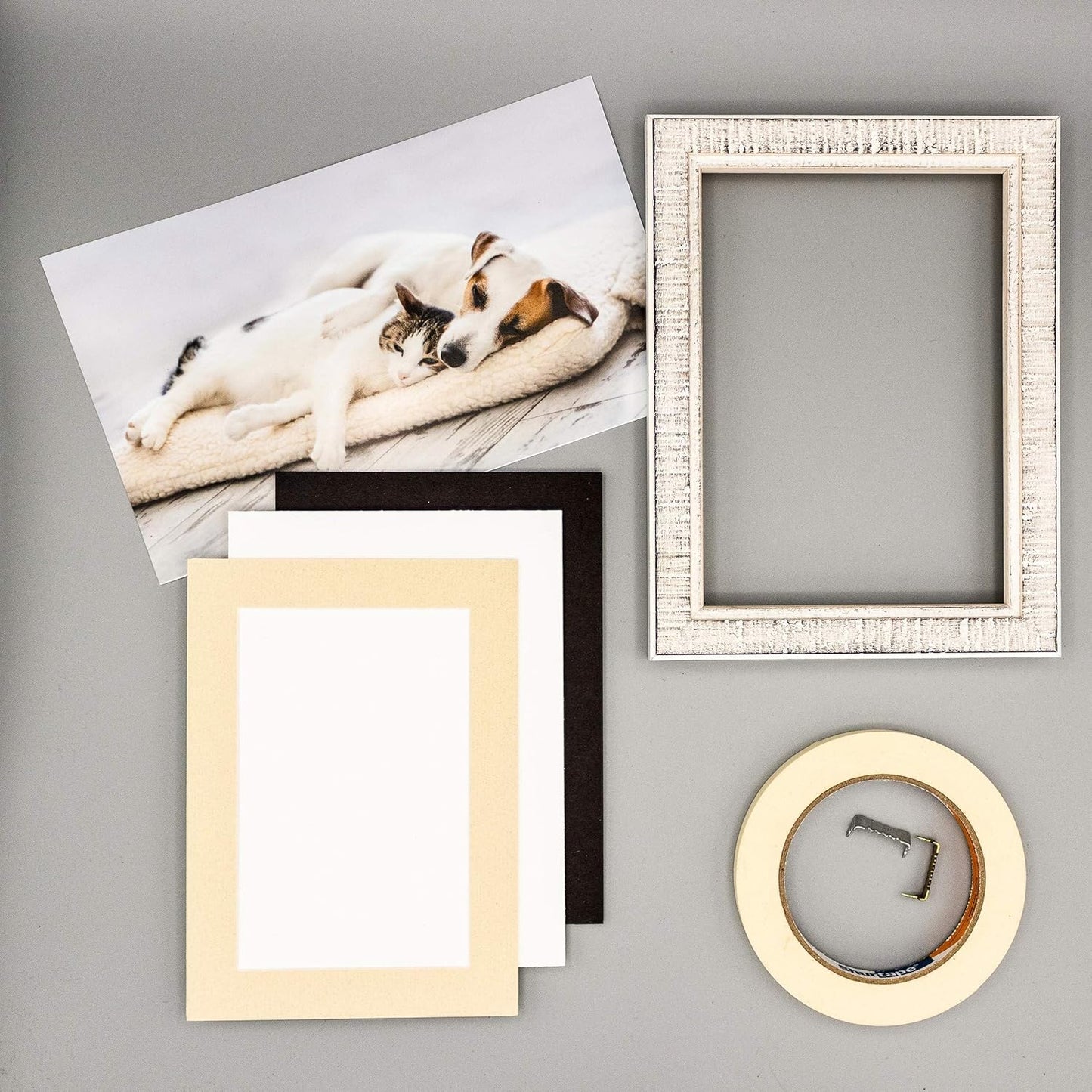 8.5x11 Mat Bevel Cut for 7x9 Photos - Acid Free Tan Precut Matboard With Backing Board and Crystal Clear, Self Seal Photo Mat Bag - For Pictures, Photos, Framing - 4-ply Thickness