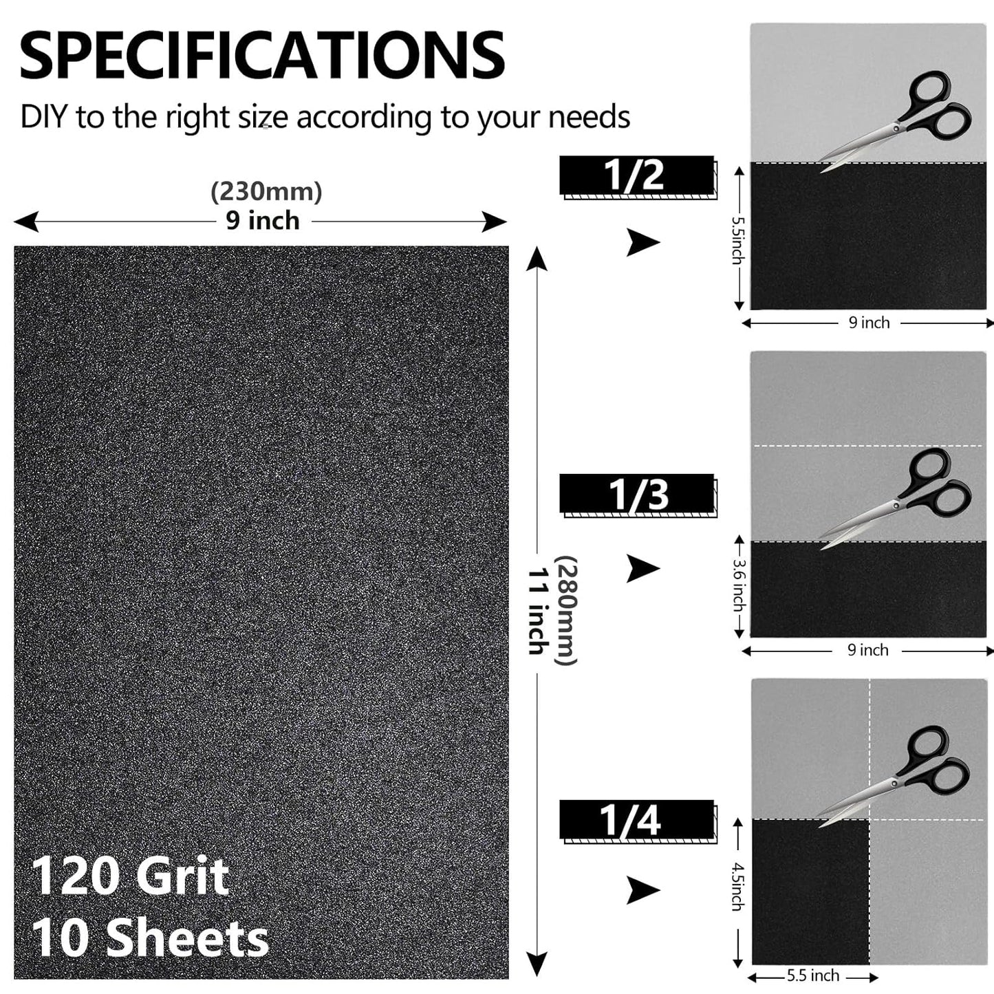 120 Grit Sandpaper, 9 x 11 Inch Wet Dry Sand Paper Hand Abrasive Sanding Sheets for Wood Metal Automotive Sanding and Polishing, Coarse - 10 Sheets