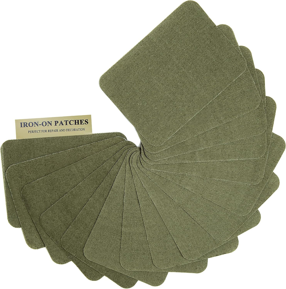 12PCS Fabric Iron on Patches Inside & Outside Strong Glue 100% Cotton Repair Patch for Clothes Pants Mending and Decorating, Army Green