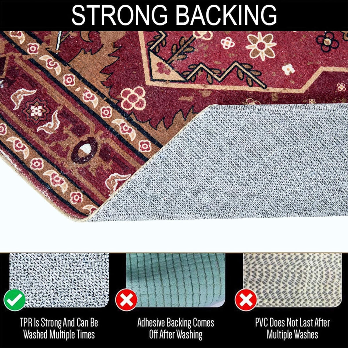 Vintage Tribal Faux Wool Red Boho Throw Rugs - 2x3, Non-Slip, Washable for Bathroom, Kitchen, Indoor, Entryway, Modern, Distressed, Tribal, Indian Accent Floor Mat