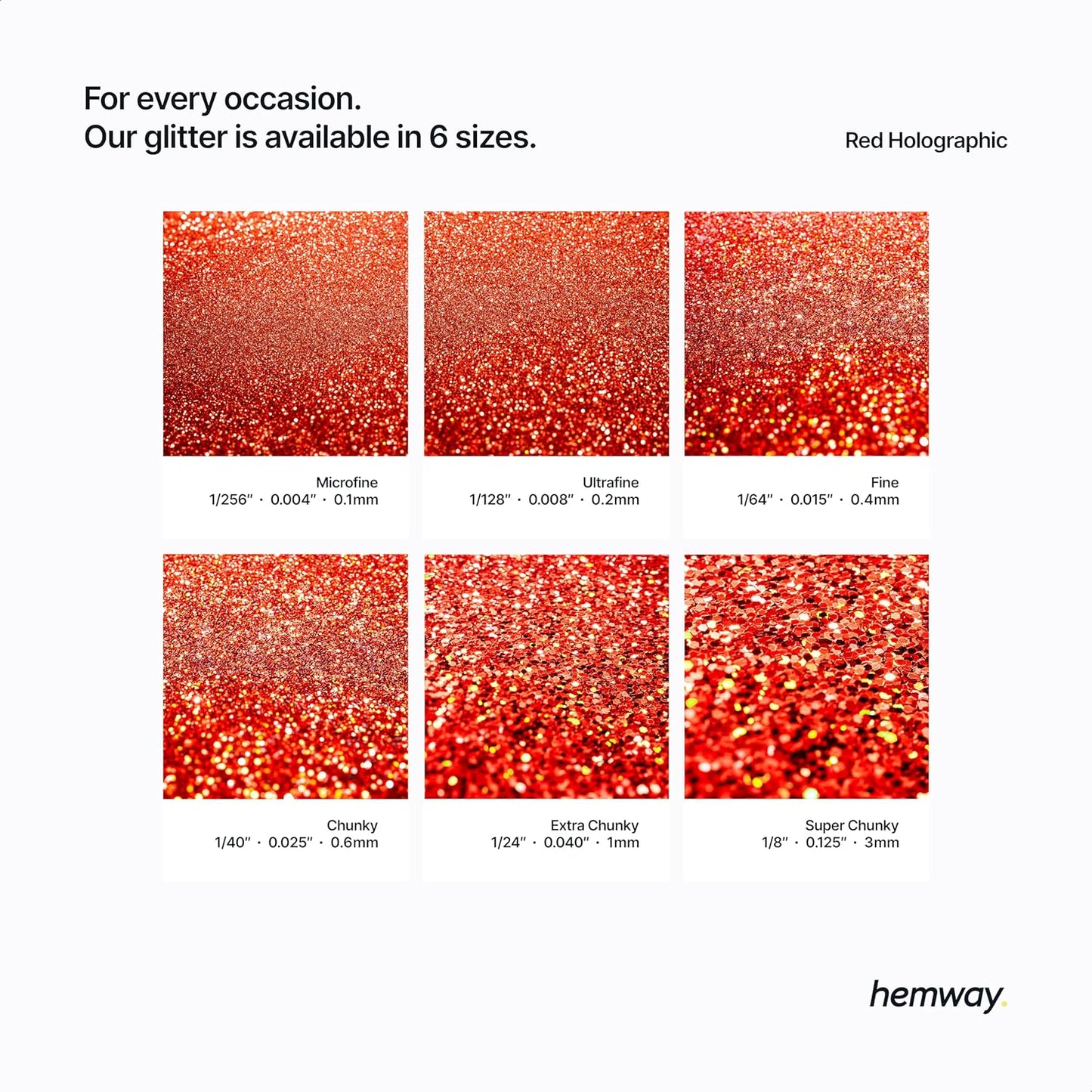 Hemway Polyurethane & Epoxy Resin Glitter 100g / 3.5oz Metallic Crystal Flake Additive for Flooring Jewelry Tumblers Glass Pigment - Chunky (1/40" 0.025" 0.6mm) - Red Holographic