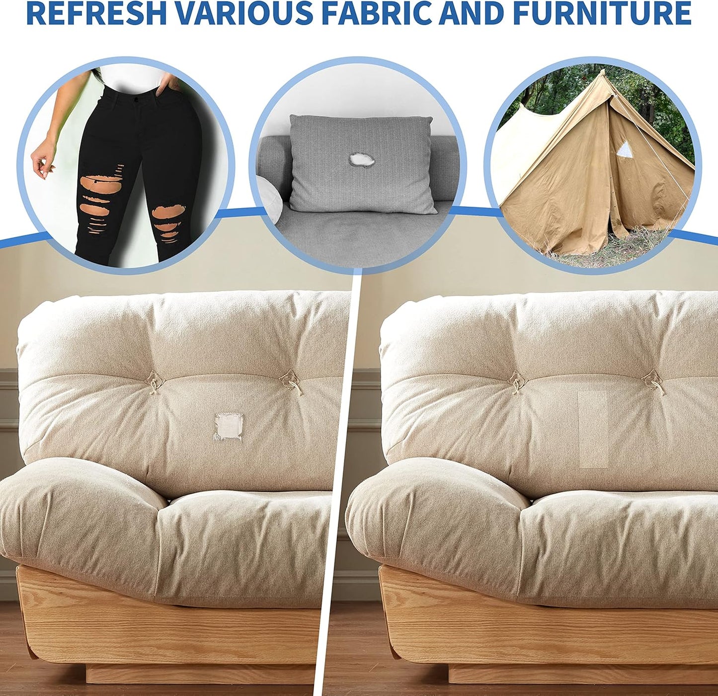 KING MOUNTAIN Canvas Iron on Patch,3"×60",Waterproof 100% Cotton Fabric Repair Patch,Used for Various Sofa,Tent,Clothes,Seats,Suitcases (Dark Blue)