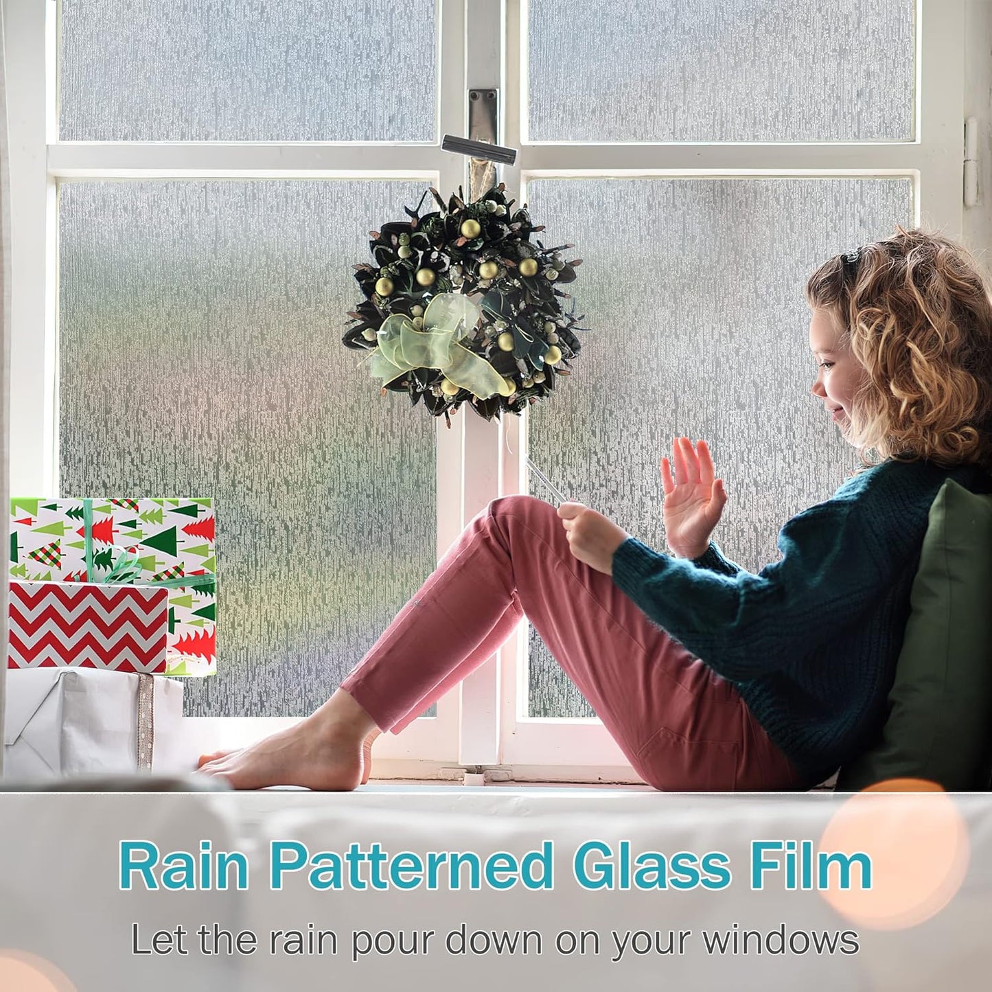 VELIMAX Rain Glass Window Film Privacy Static Window Clings Decorative Glass Sticker for Home Office Removable UV Protection Heat Control 17.7 x 157.48 inches