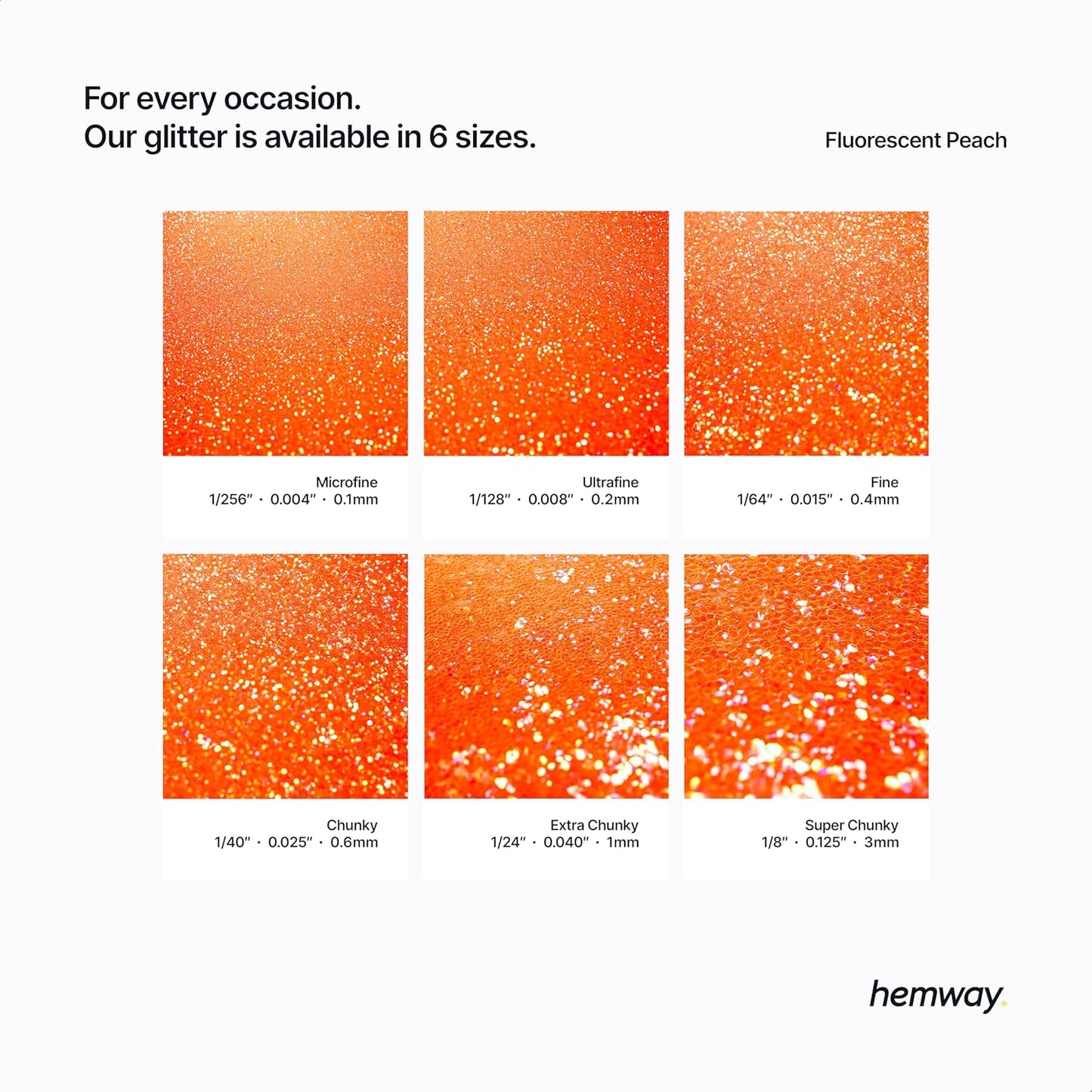 Hemway Polyurethane & Epoxy Resin Glitter 100g / 3.5oz Metallic Crystal Flake Additive for Flooring Jewelry Tumblers Glass Pigment - Super Chunky (1/8" 0.125" 3mm) - Fluorescent Peach