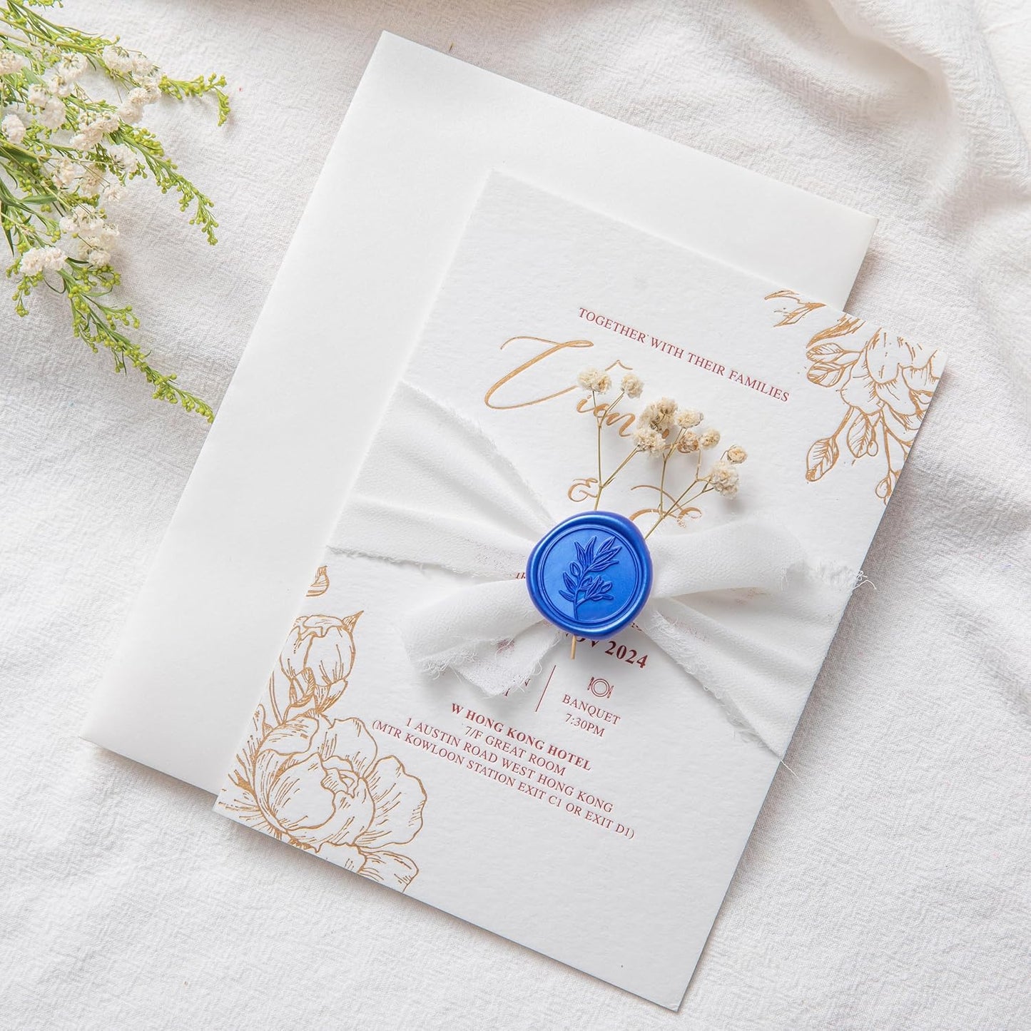 PONATIA Eucalyptus Wedding Invitation Envelope Seal Stickers, 50 Pcs Self- Adhesive Royal Blue Stickers, Perfect for Invitation, Envelopes, Christmas Cards, Gift Wrapping, Party Menu Décor