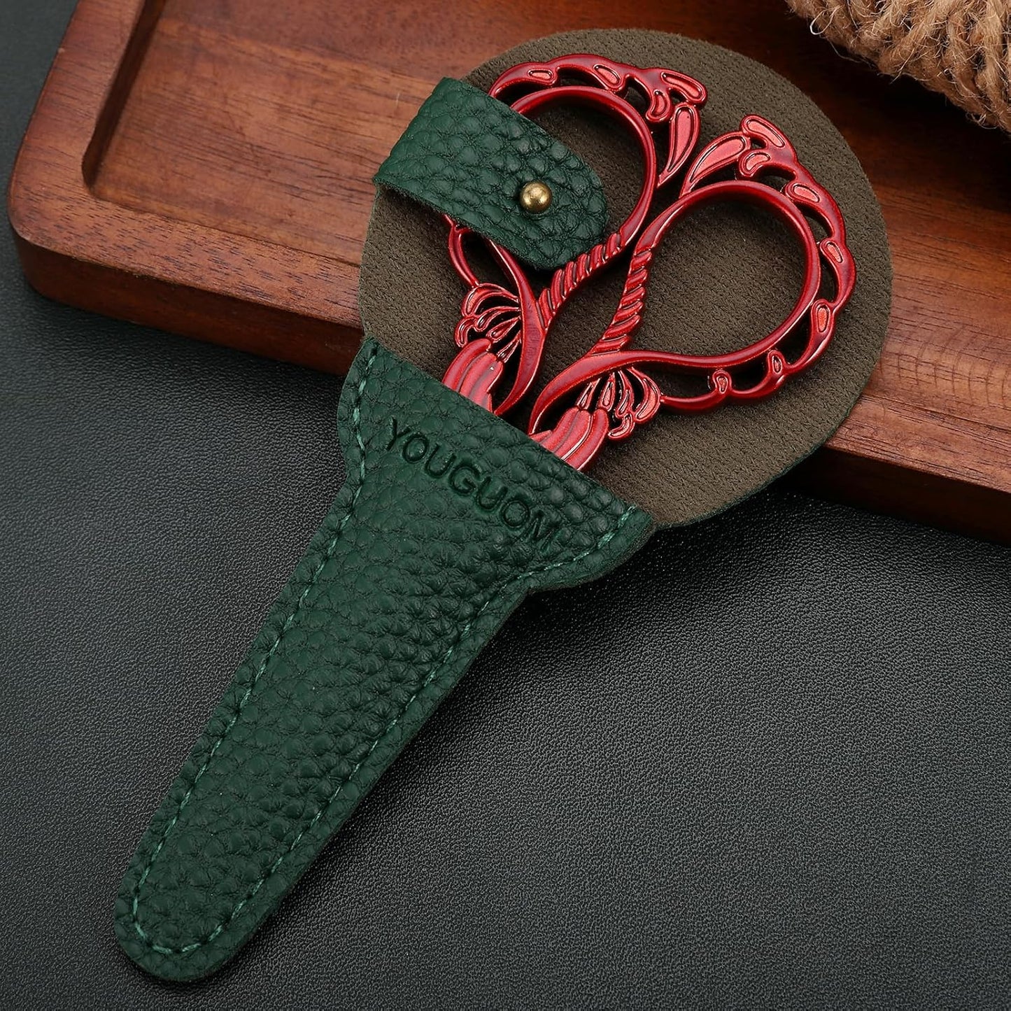 Small Embroidery Scissors Sewing Crafting Scissor Sharp Tip Shears for Needlework Threading Craft Artwork DIY Tools, 4.3in Vintage Red Scissors W/Sheath