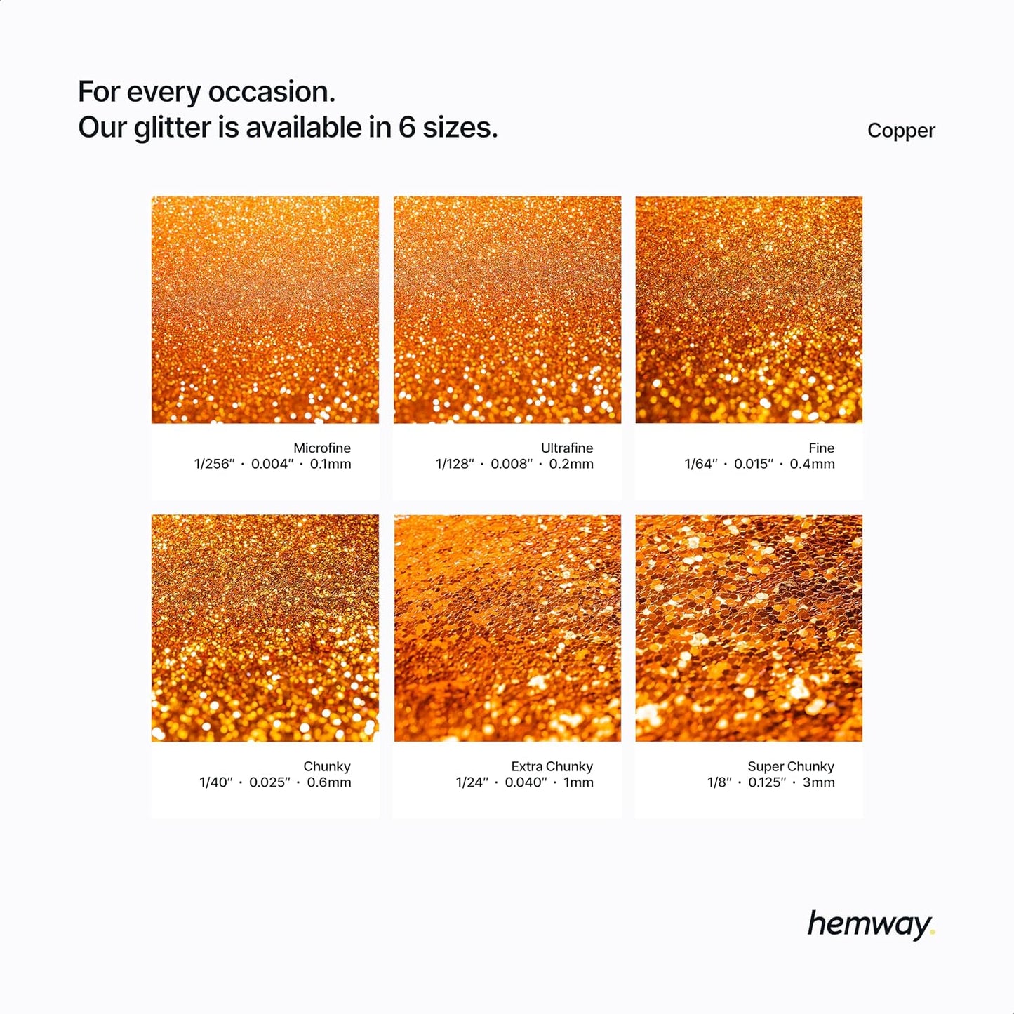 Hemway Polyurethane & Epoxy Resin Glitter 100g / 3.5oz Metallic Crystal Flake Additive for Flooring Jewelry Tumblers Glass Pigment - Chunky (1/40" 0.025" 0.6mm) - Copper