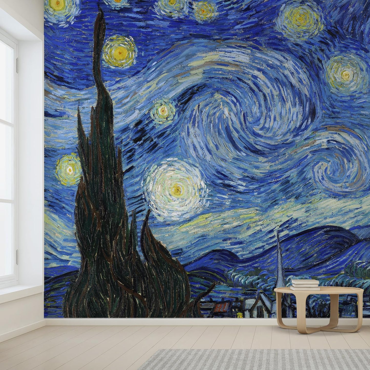 wall26 Wall Sticker/Wall Mural Starry Night by Vincent Van Gogh Dutch Impressionism, Not Peel and Stick, Non-Woven Wallpaper Decorative for Bedroom, Living Room,Office - 132x144 inches