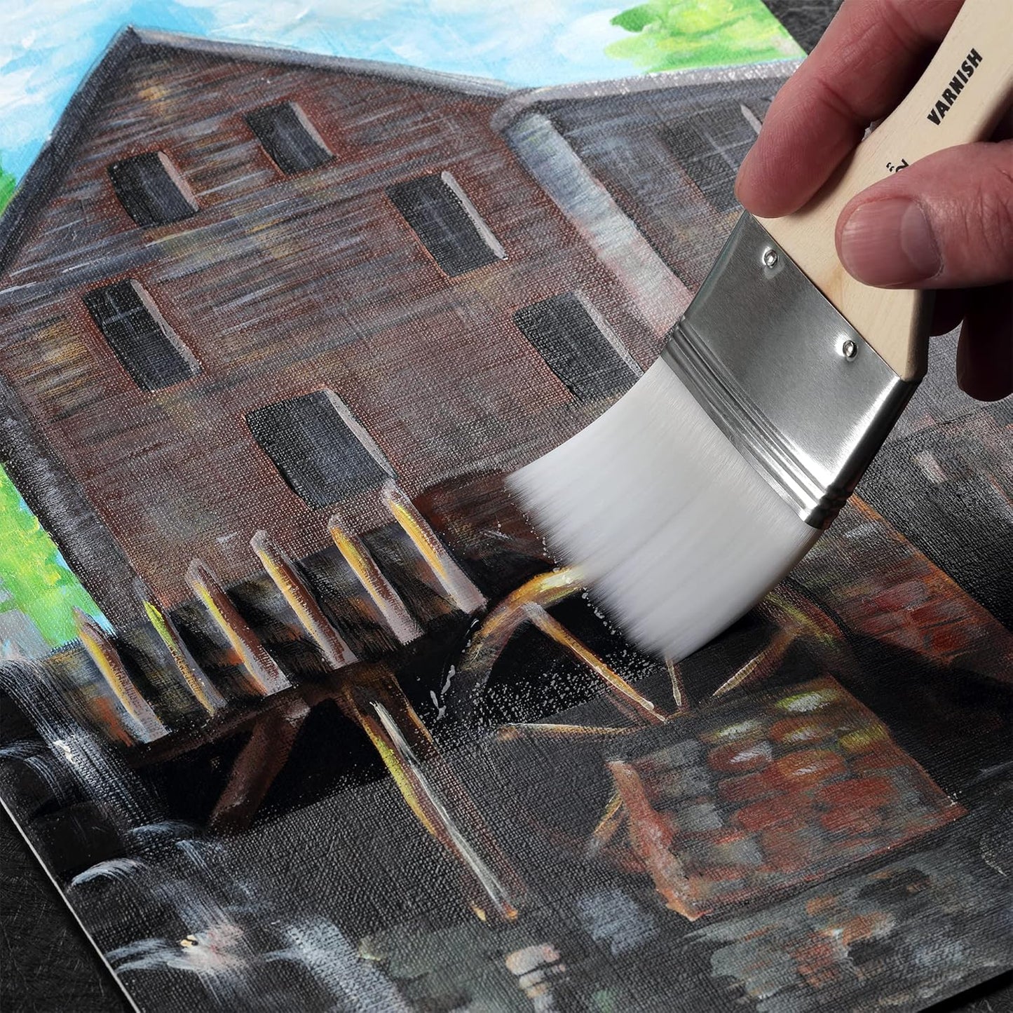 Jerry's Artarama InstaVar™ Gloss Picture Varnish & Varnish Brush Sets - Perfect for Varnish Paintings, Artists, Professionals, Restoration, & More! - 16.9oz Bottle w/ Set of 6 Brushes