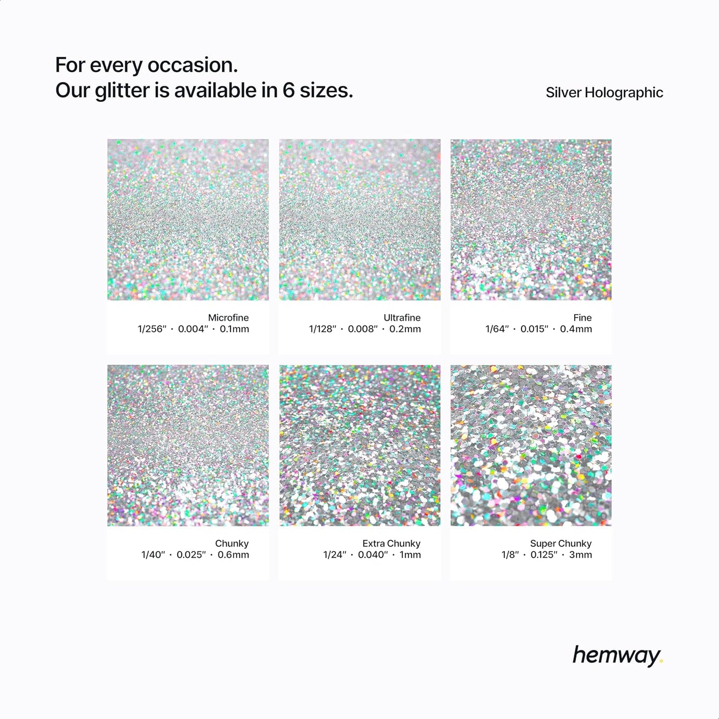 Hemway Polyurethane & Epoxy Resin Glitter 100g / 3.5oz Metallic Crystal Flake Additive for Flooring Jewelry Tumblers Glass Pigment - Chunky (1/40" 0.025" 0.6mm) - Silver Holographic