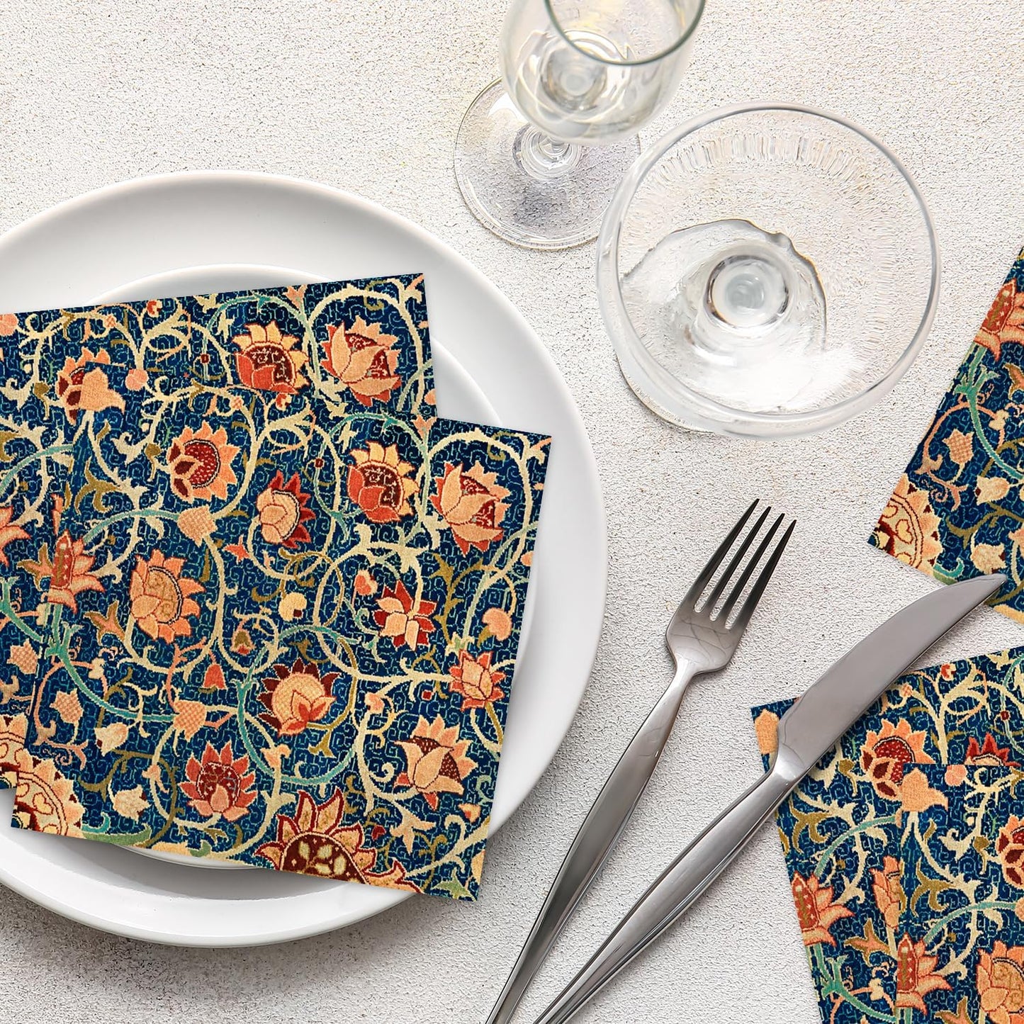 Quera 50 Pack William Morris Cocktail Napkins Vintage Floral Blue Paper Napkins Disposable Dessert Dinner Baby Shower Party Supplies Napkins Decorative -5 X 5 Inches