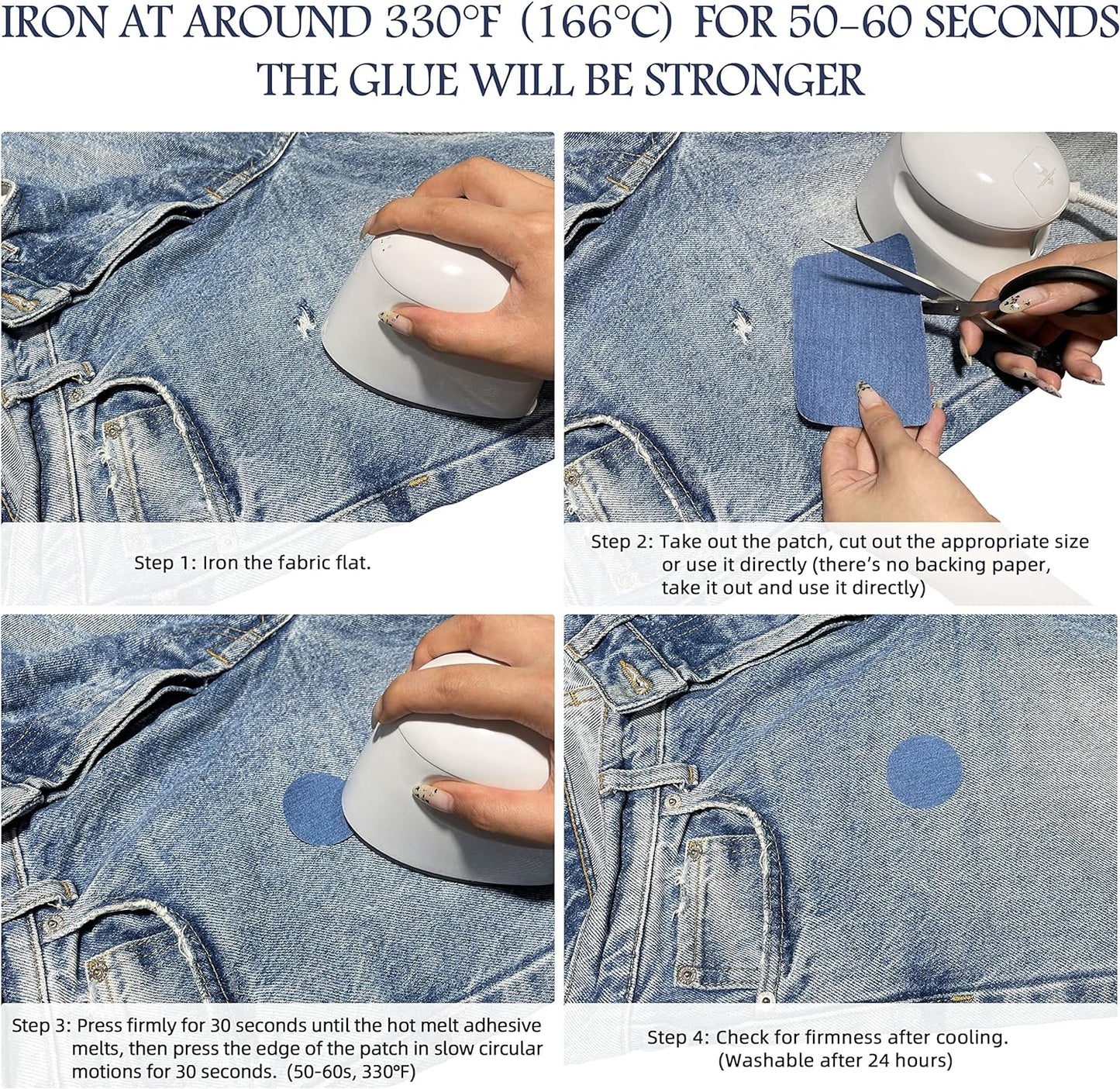 KING MOUNTAIN Iron-on Repair Patch 20 Pcs Pack,Denim Patches for Jeans Kit 3" by 4-1/4",100% Cotton Denim Iron-on Repair Patch, Jeans and Clothing Repair and Decoration Kit (Dark Blue)