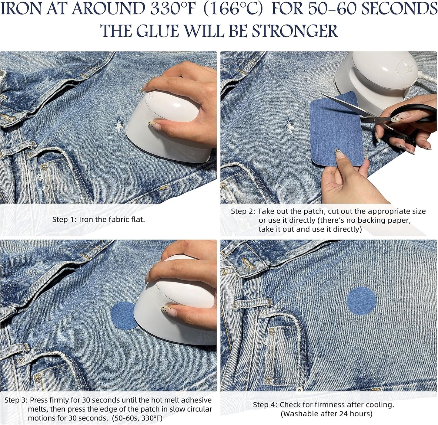 KING MOUNTAIN Iron-on Repair Patch 20 Pcs Pack,Denim Patches for Jeans Kit 3" by 4-1/4",100% Cotton Denim Iron-on Repair Patch,Jeans and Clothing Repair and Decoration Kit (Light Blue)