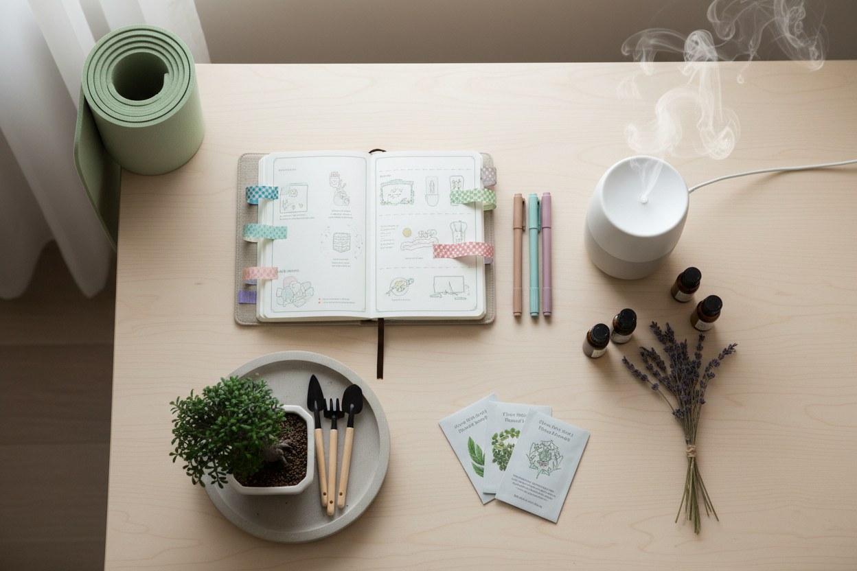 Wellness & Mindful Hobbies (웰빙 & 마인드풀 취미)

• Journaling & Planners
– Bullet Journals, Washi Tapes, Pens

• Meditation & Aromatherapy
– Essential Oils, Diffusers, Yoga Gear

• Gardening & Bonsai
– Starter Kits, Tools, Seeds